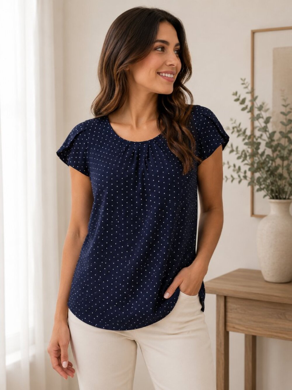 DNA Couture Navy Polka Dot Blouse
